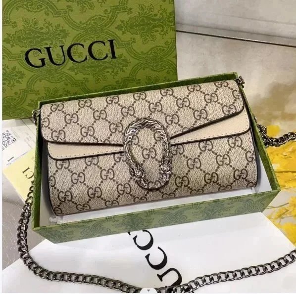 Gucci Beige Chain Strap Clutch Bag