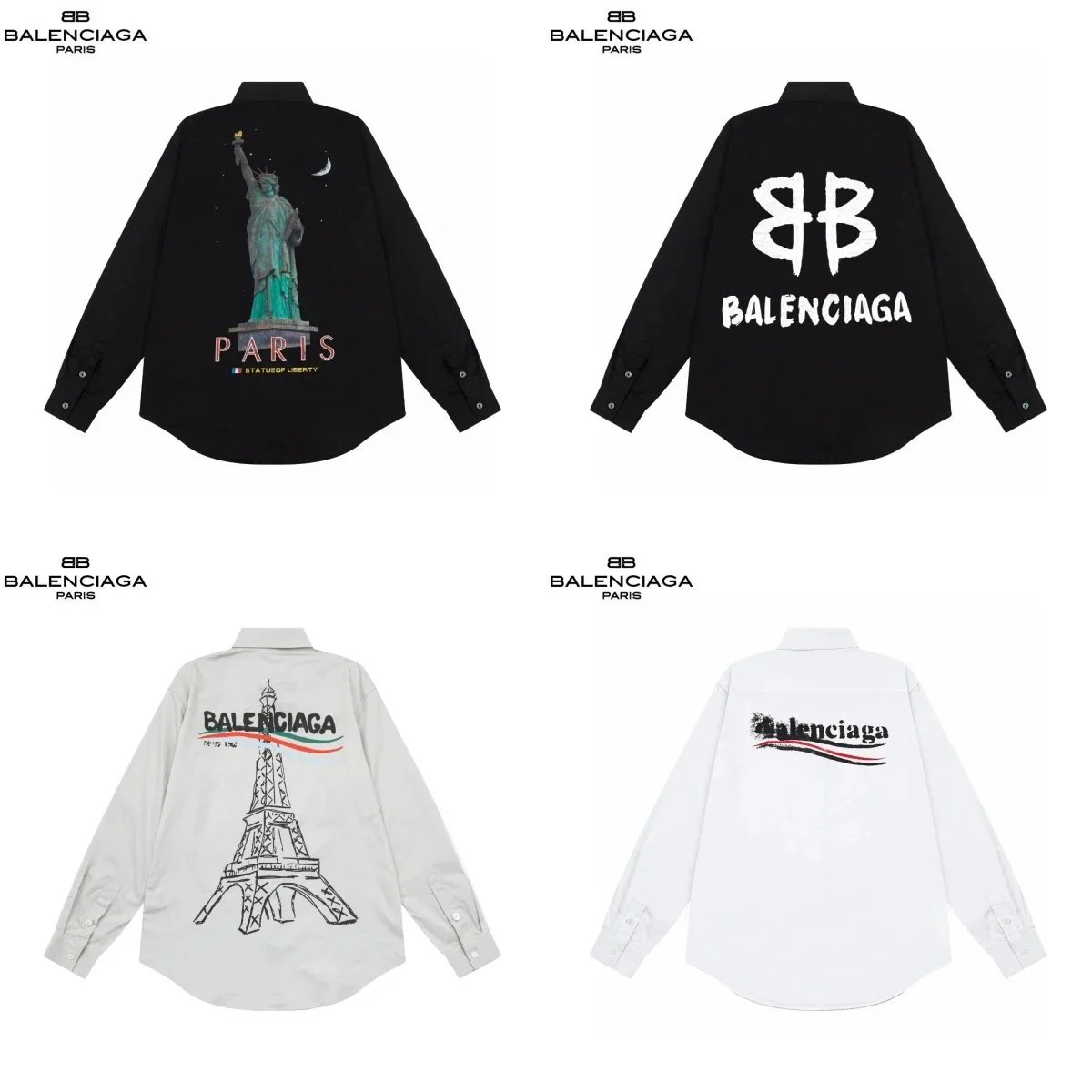 Balenciaga Black and White Long Sleeve Shirts