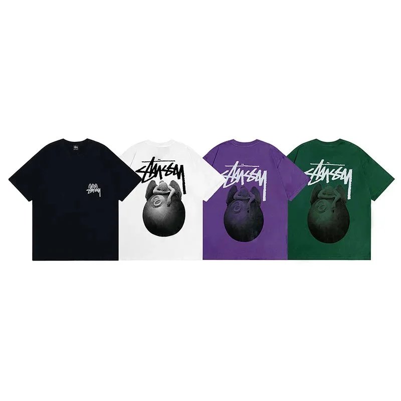 Stussy Pig Graphic T-Shirt in Black, White, Purple, and Green