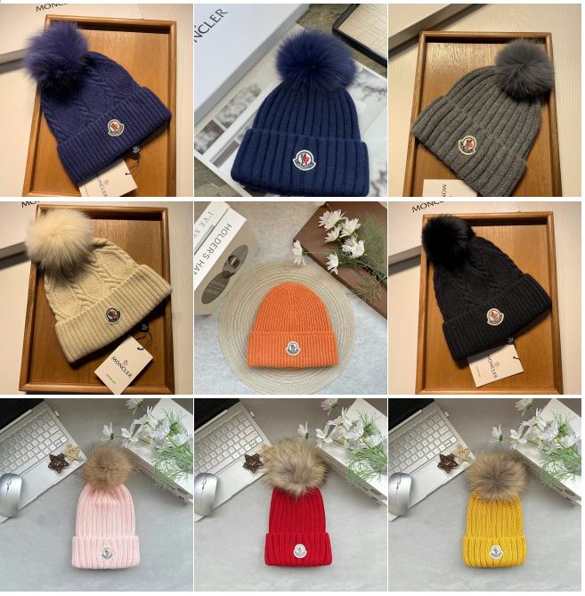 Moncler Blue Knit Beanie with Pom-Pom