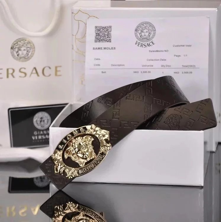 Versace Brown Leather Belt with Gold Buckle