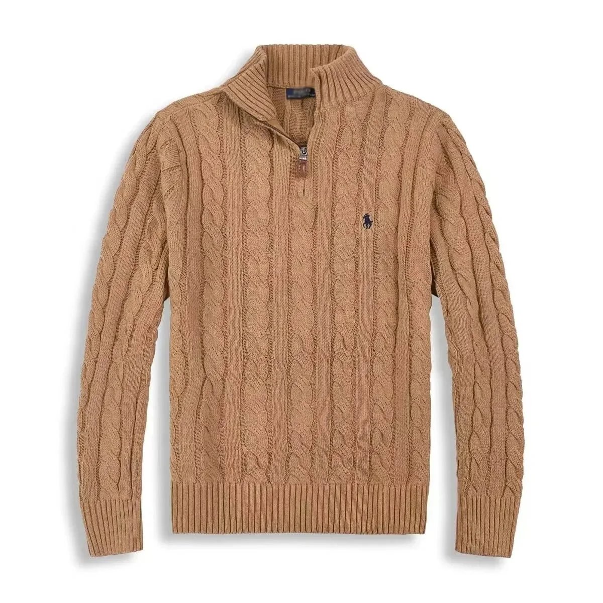 Ralph Lauren Camel Cable Knit Half-Zip Sweater