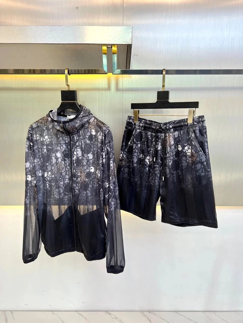 Dior Black Mesh Jacket and Shorts Set