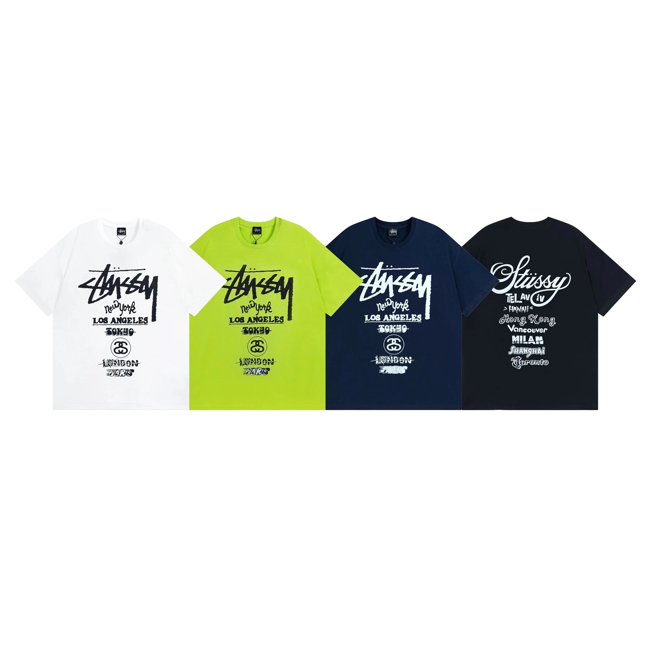 Stussy White, Green, Blue, and Black Graphic T-Shirts