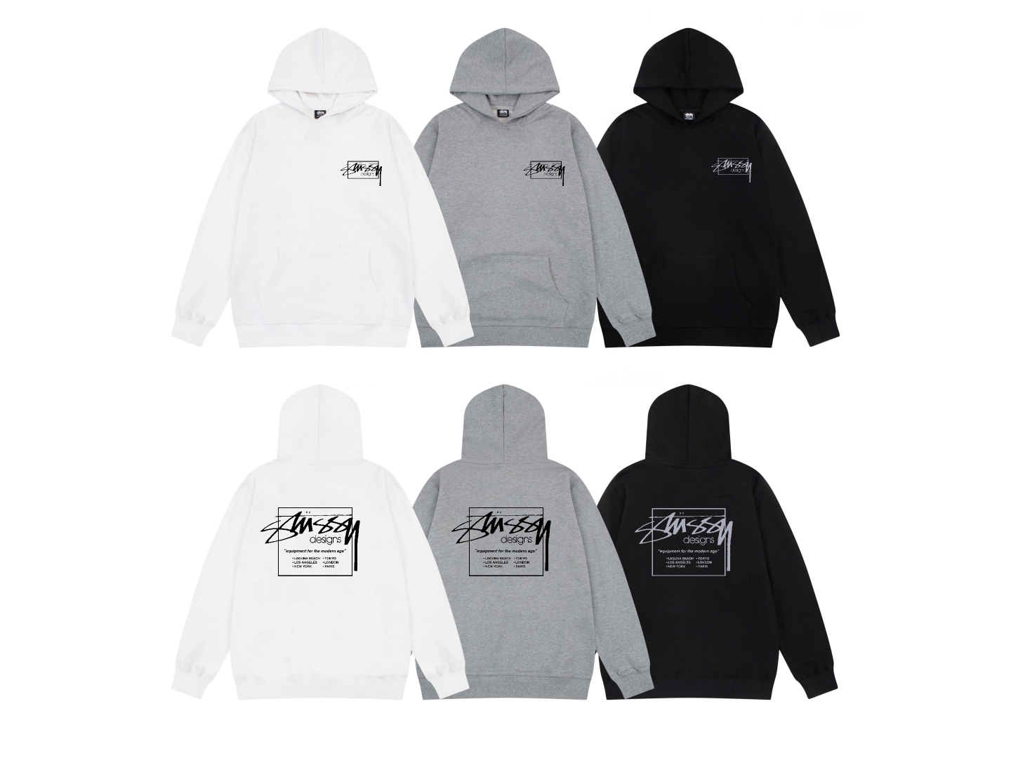 Stussy Hoodie in White, Grey, and Black