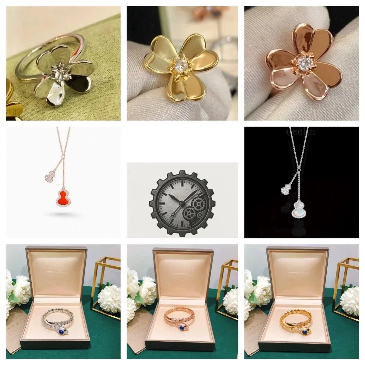 Bvlgari Gold Flower Ring and Bracelet Set with Diamonds