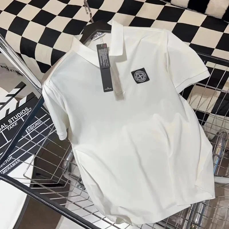 Stone Island White Short Sleeve Polo