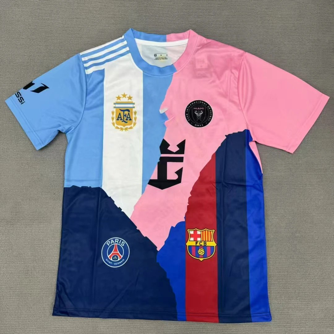 Blue Pink Short Sleeve Soccer Jersey