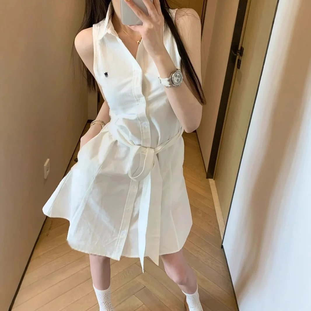 小马标牛津纺衬衫连衣裙A子裙刺绣无袖纯棉时尚通勤女Polo - 135684
