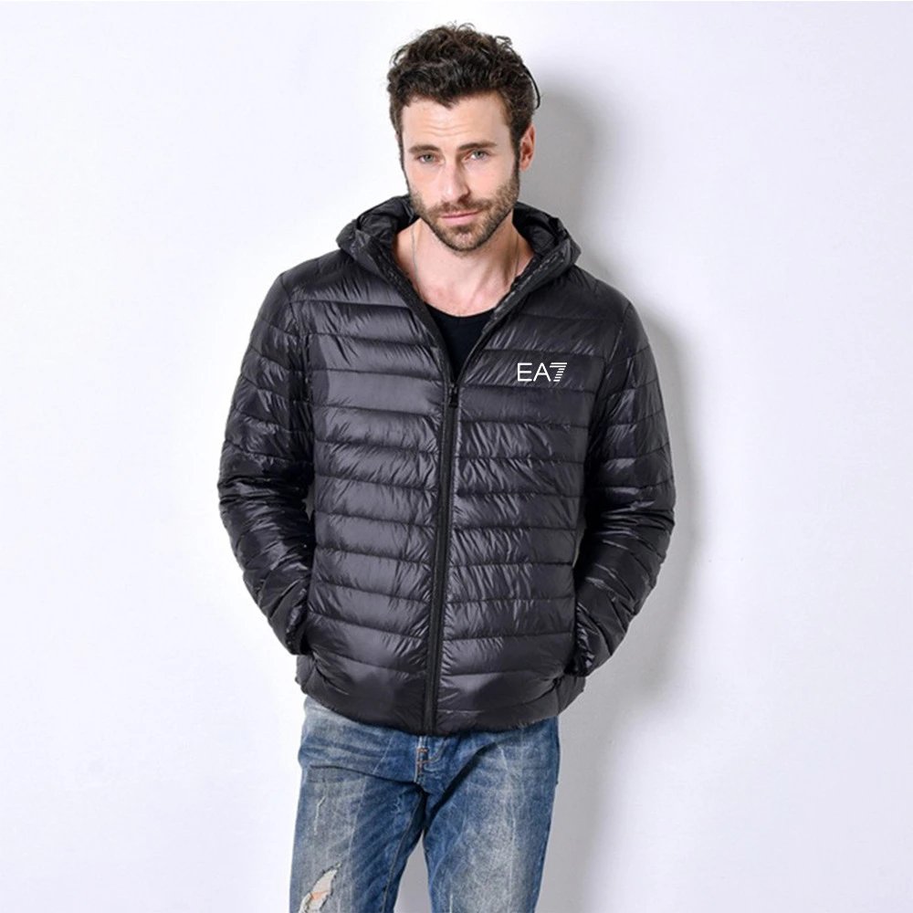 New Autumn Winter Lightweight Quilted Puffer Jacket for Men, Hooded Stand Collar, Short Casual Packable Coat