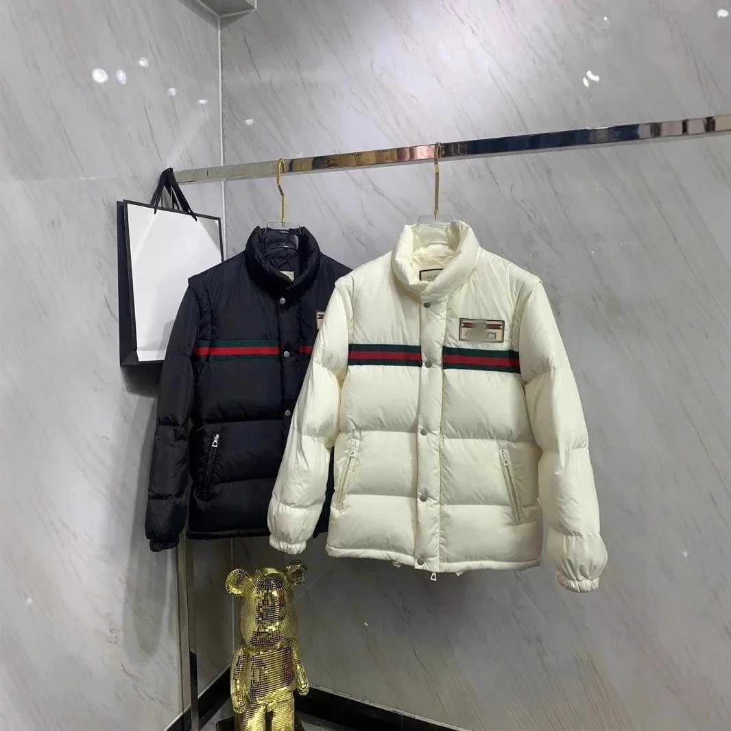 刺绣红绿织带拼接保温保暖羽绒服外套 - 134110