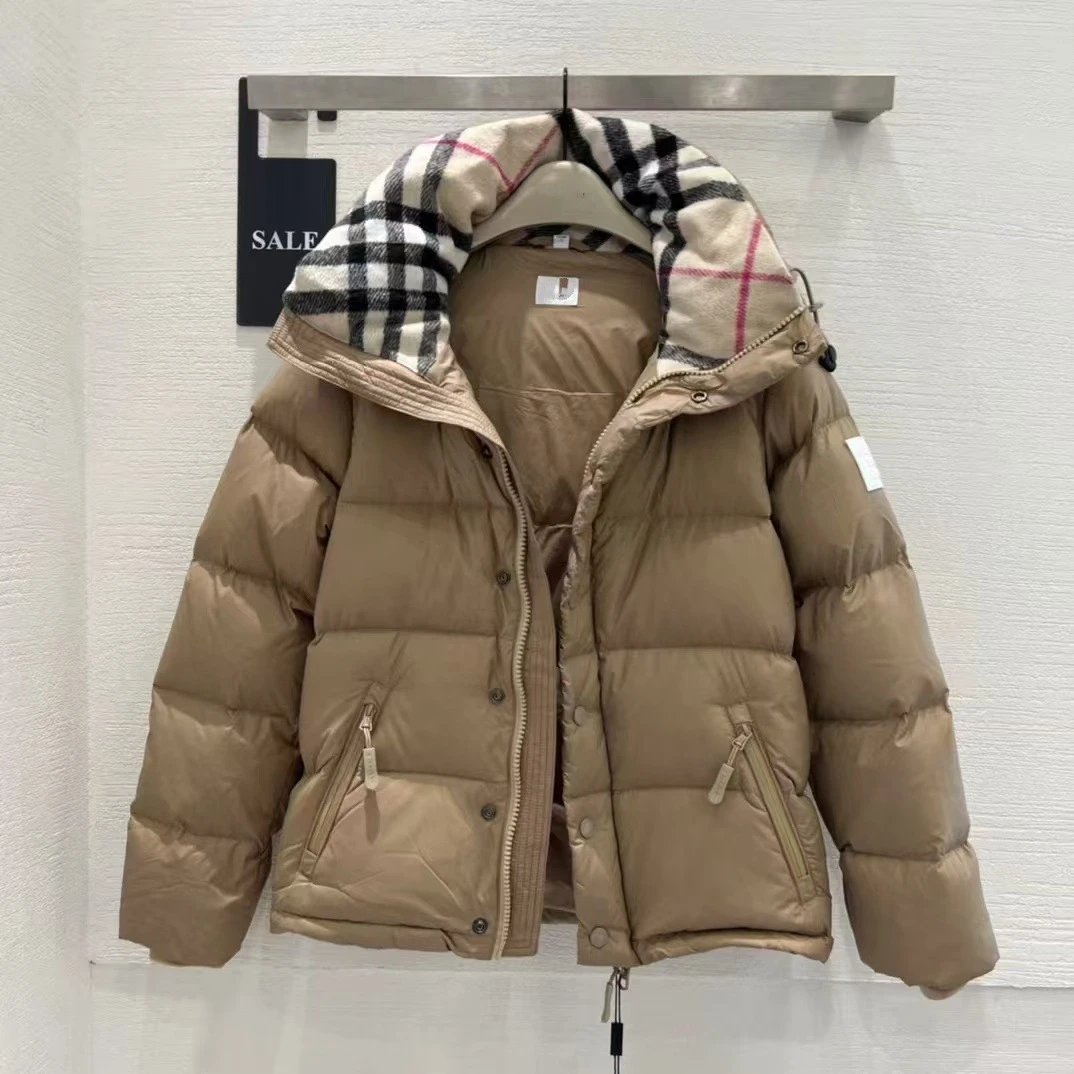 巴英伦风秋冬格纹领口羽绒服男女情侣舒适防寒保暖羽绒夹克外套 - 134068