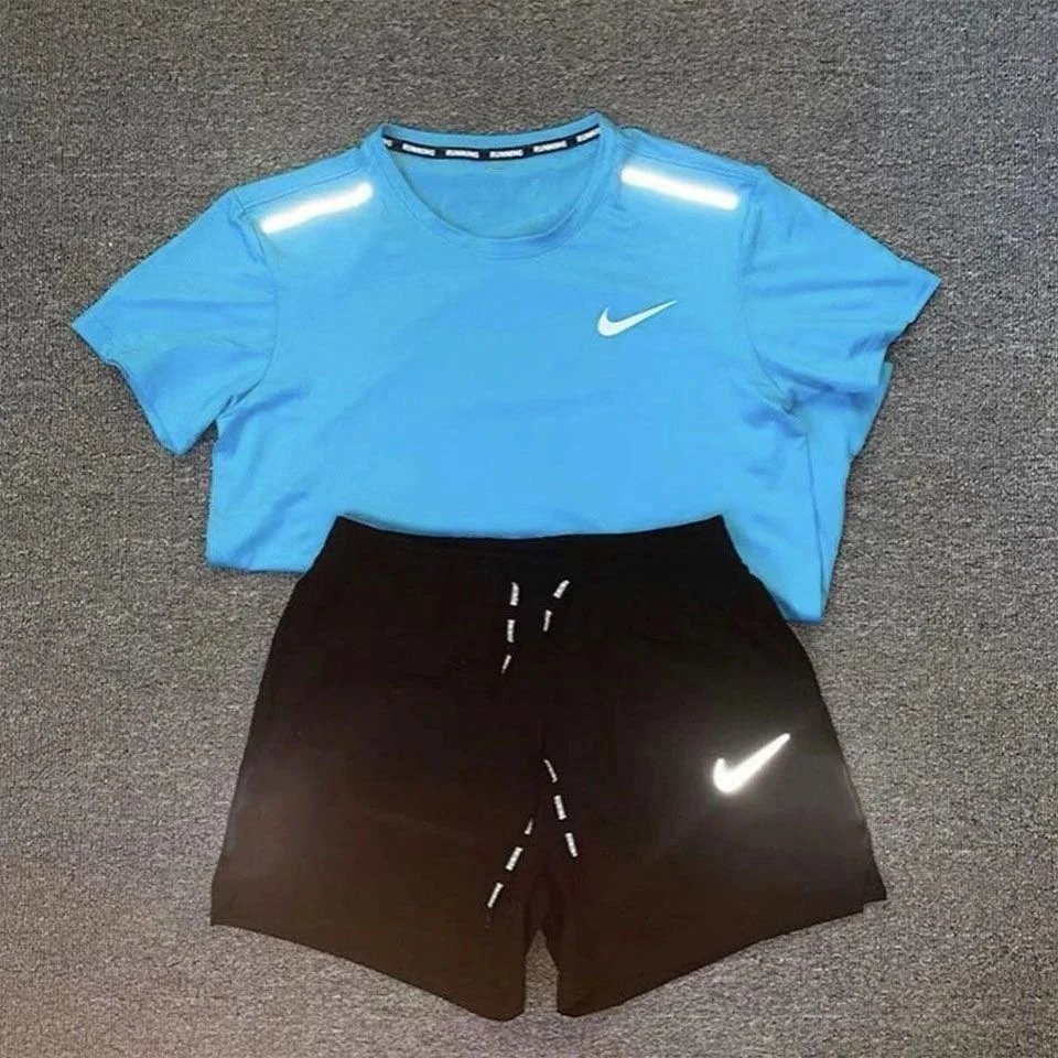 夏季训练短裤短袖体育套装男女跑步运动运动服健身马拉松速干田径 - 134754