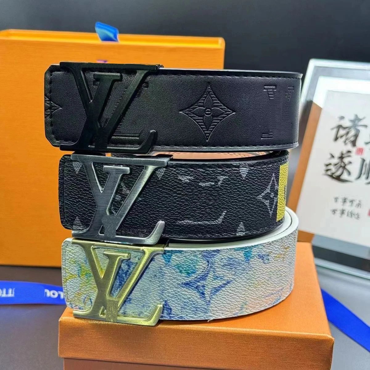 男士皮带真皮腰带麒麟格子纹时尚平滑扣休闲男新潮网红时尚腰带