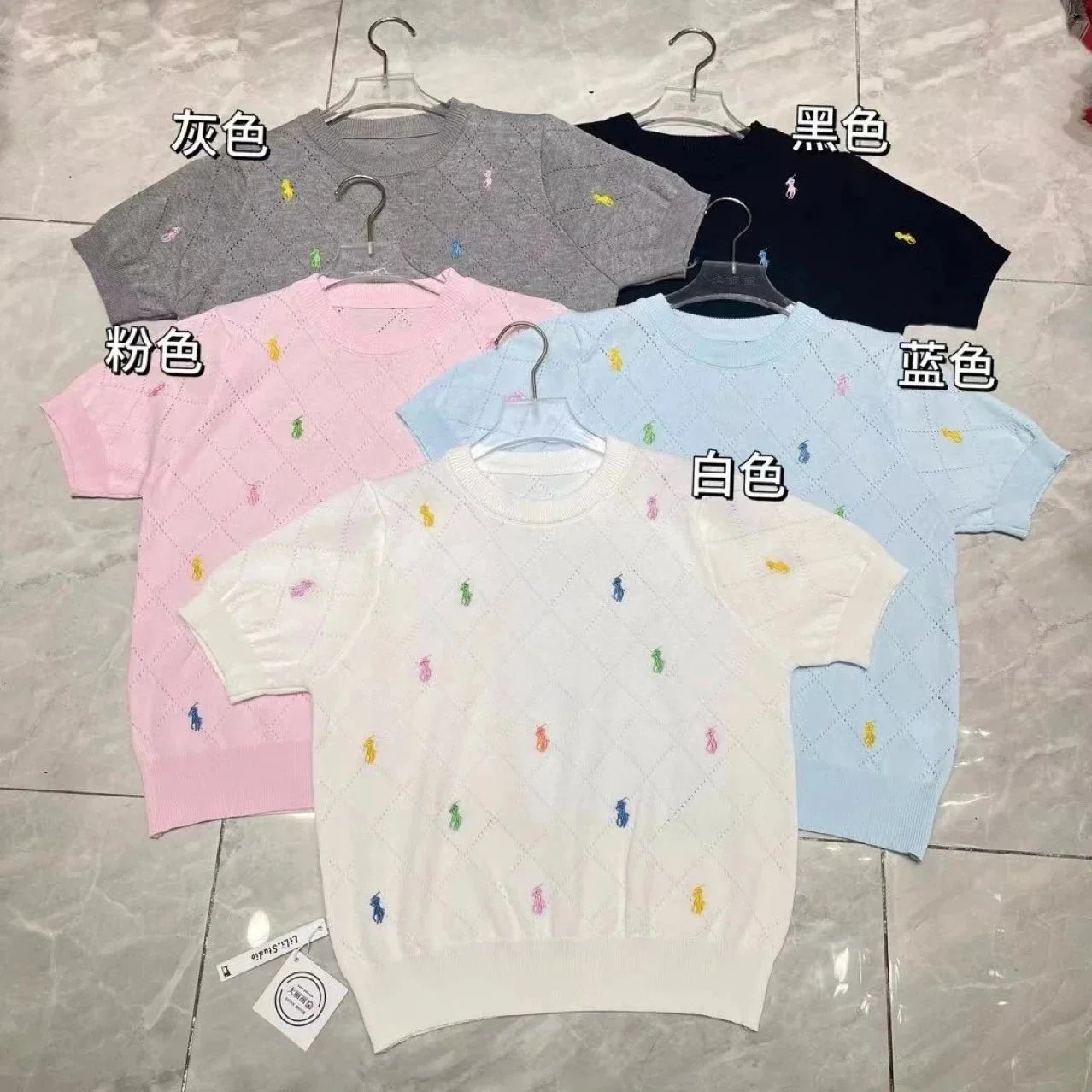 2025春夏小众设计款潮ins彩色小马刺绣翻领短袖针织上衣 - 134550