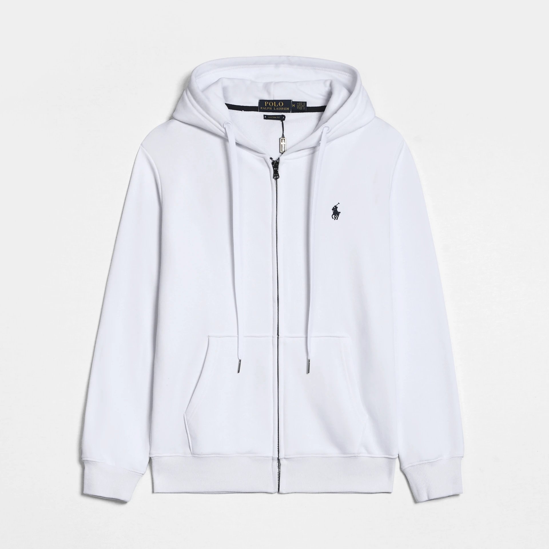 White Zip-Up Hoodie with Polo Logo - 134120