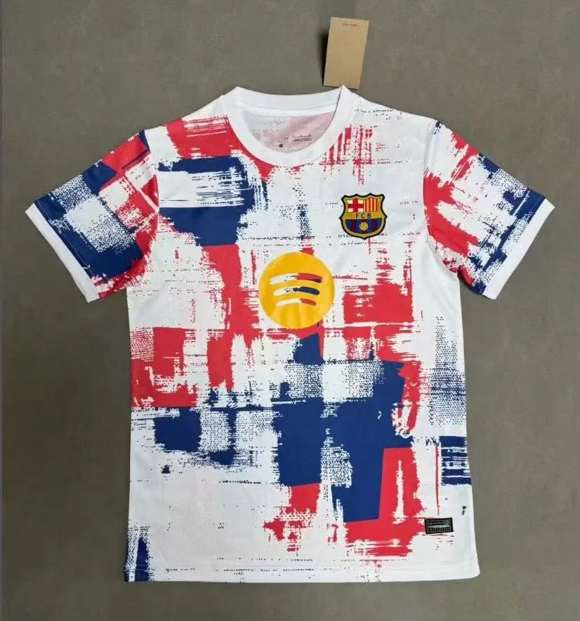 FC Barcelona Pre-Match Training Jersey White/Red/Blue Brushstroke