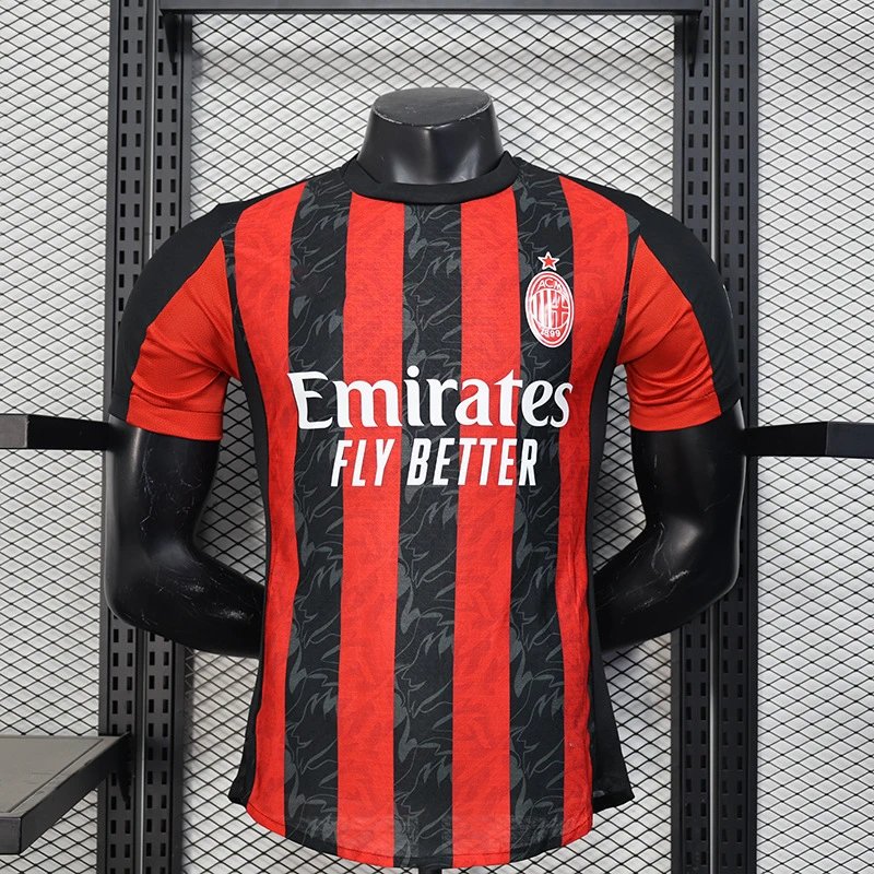 AC Milan 2025-26 Home Jersey - Red/Black Stripes (Emirates)