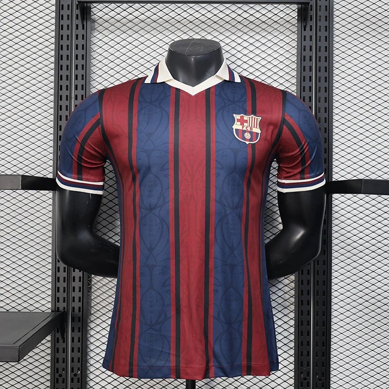 FC Barcelona Retro Home Jersey Burgundy/Navy Stripes