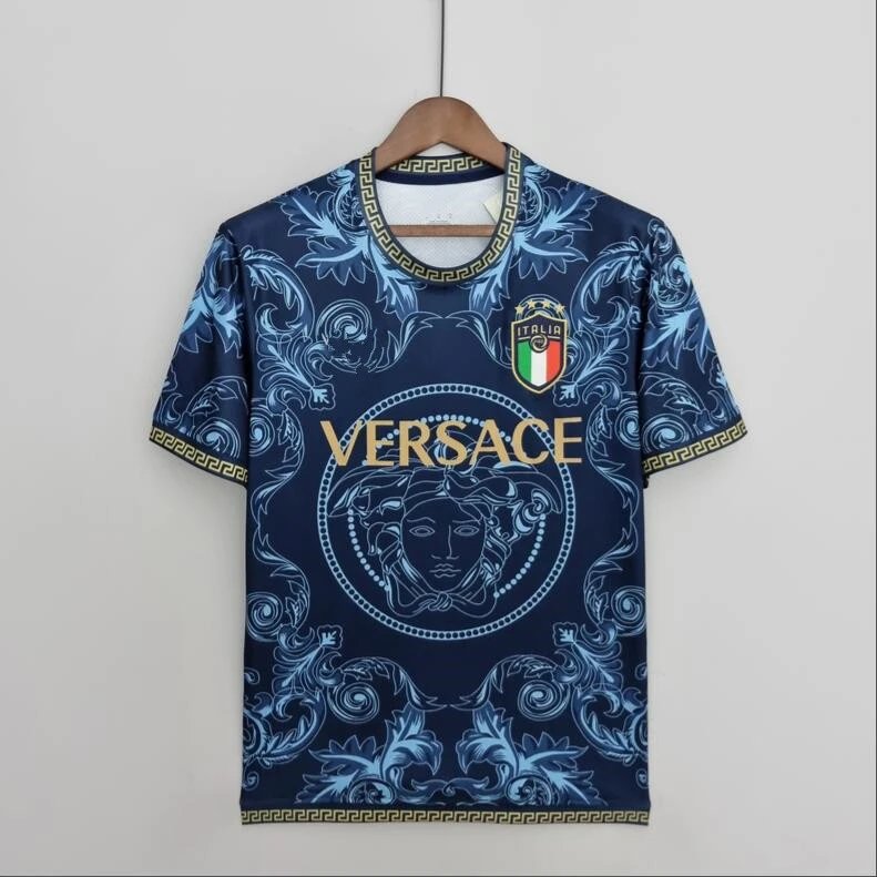 Italy x Versace Special Edition Jersey Navy Blue Gold Baroque