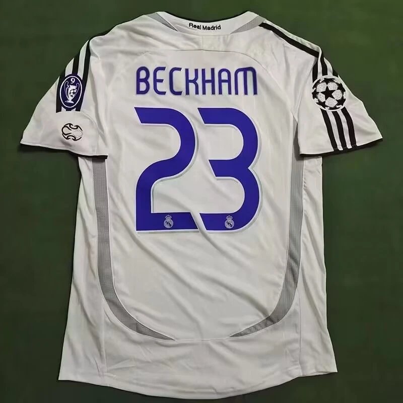 Real Madrid Adidas 2006-07 Home Retro Jersey White/Grey - Beckham #23 UCL (BenQ Siemens)