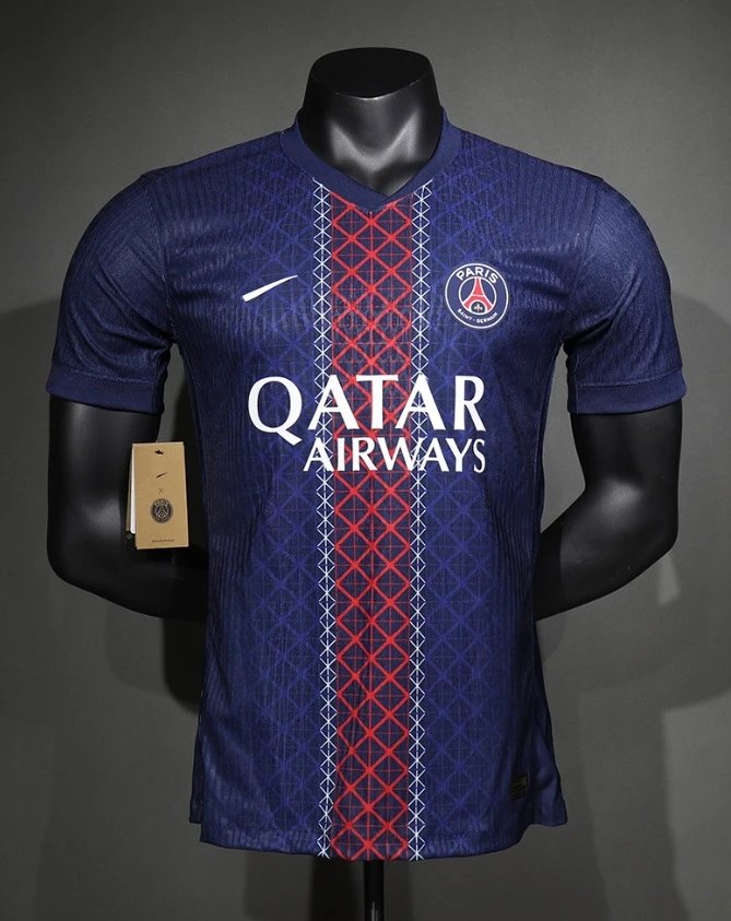 PSG Home Jersey Navy Blue Red Cross Pattern 2023 24