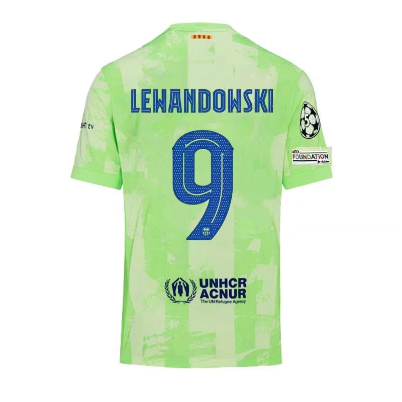 Nike FC Barcelona 2024/25 Third Jersey (UCL) - Lewandowski #9 - Lime Green
