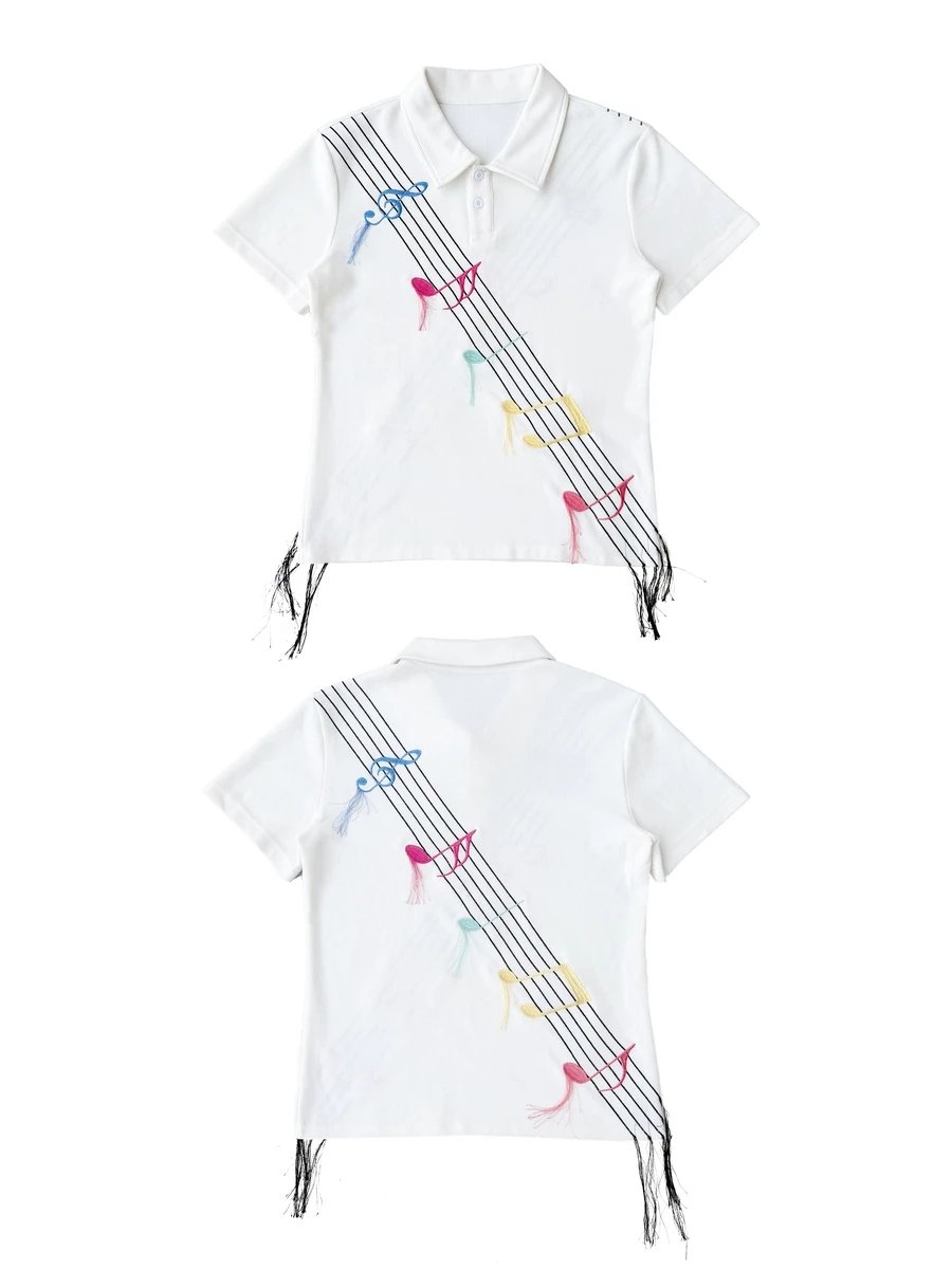 CHAI (disassembled) 26SS color note five line sheet music embroidery waffle cotton short sleeved polo shirt