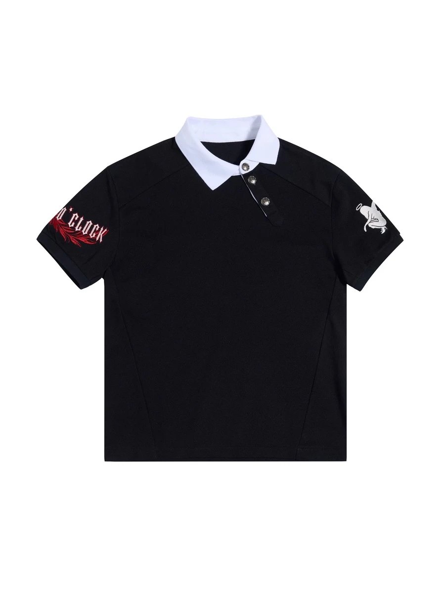 HAS2SONS 9 O'Clock Shirt Asymmetric Contrast Embroidery Black