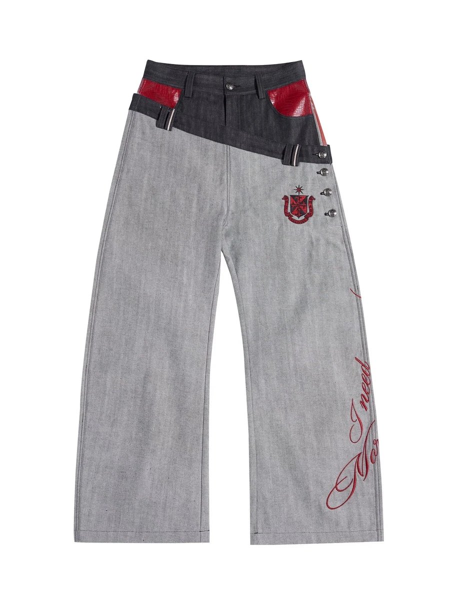 HAS2SONS Jeans Wide Leg Double Waistband Grey