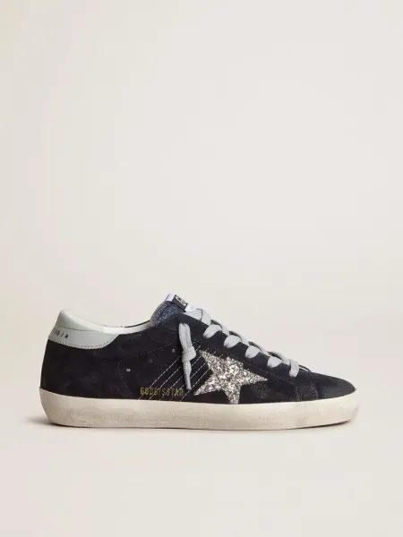 Golden Goose Superstar Glitter Star Navy Suede Sneakers - 1