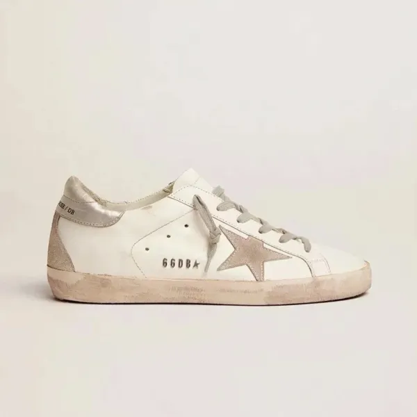 Golden Goose Superstar Distressed White and Silver Sneakers - 1