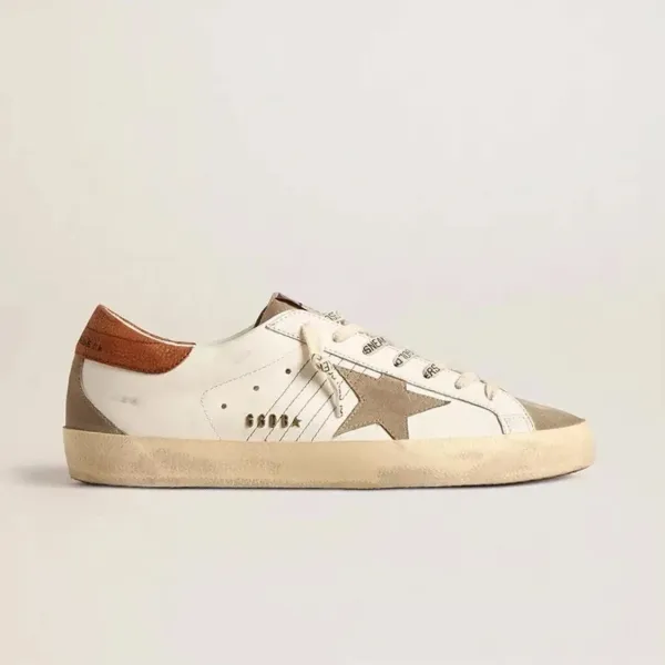 Golden Goose Superstar Distressed White Beige Brown Sneakers - 1