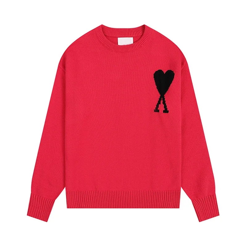 AMI Paris Bright Red Heart-A Jacquard Sweater
