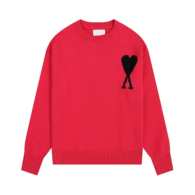 AMI Paris Bright Red Heart-A Jacquard Sweater - rep swetry
