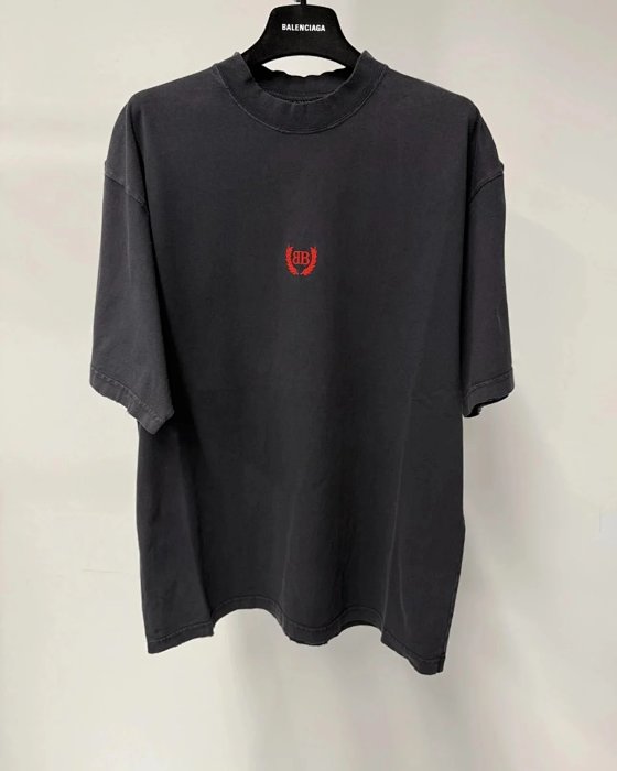 (In Stock) bal/SS25 Red Wheat Ear Embroidery/Batik Wash Process//Handmade Distressed Short Sleeve T-Shirt