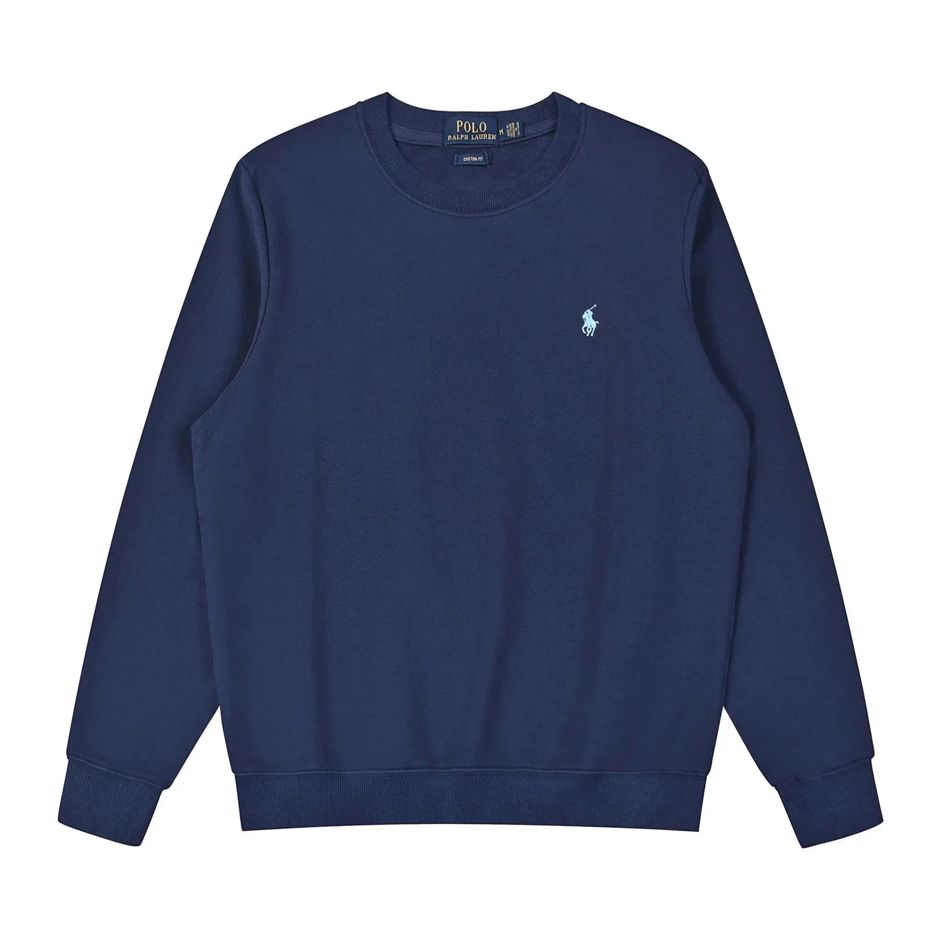 Crew neckline sapphire blue and green label