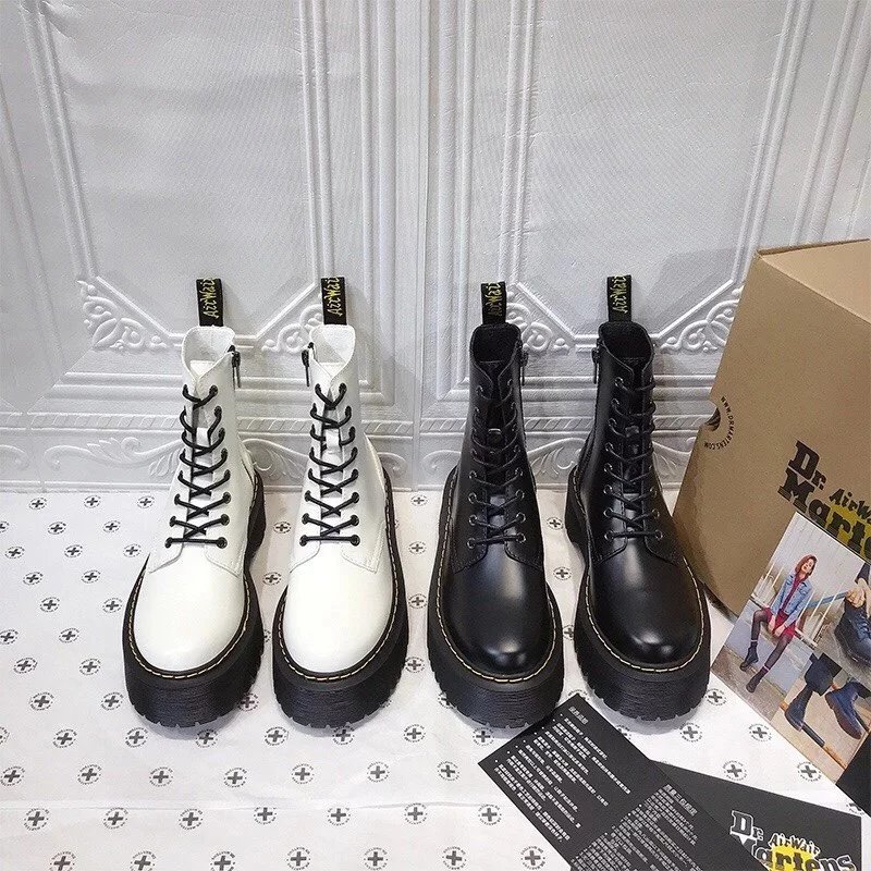 Dr. Martens 1460 Genuine Leather Platform 8-Eye Ankle Boots Classic Women's British Style Platform High-Top Motorcycle Boots Flat Short Boots for Women