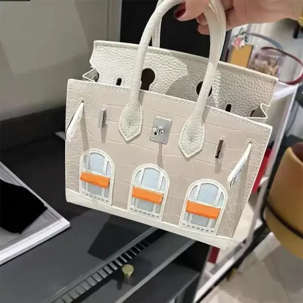 Hermès Birkin Mini Architectural Facade White Crocodile-Embossed Handbag - 1