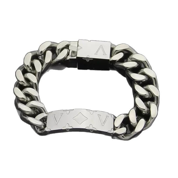 Stainless Steel Curb Chain Bracelet Silver Gold Black Hip Hop