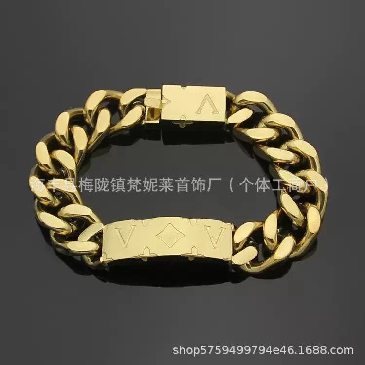Stainless Steel Curb Chain Bracelet Silver Gold Black Hip Hop