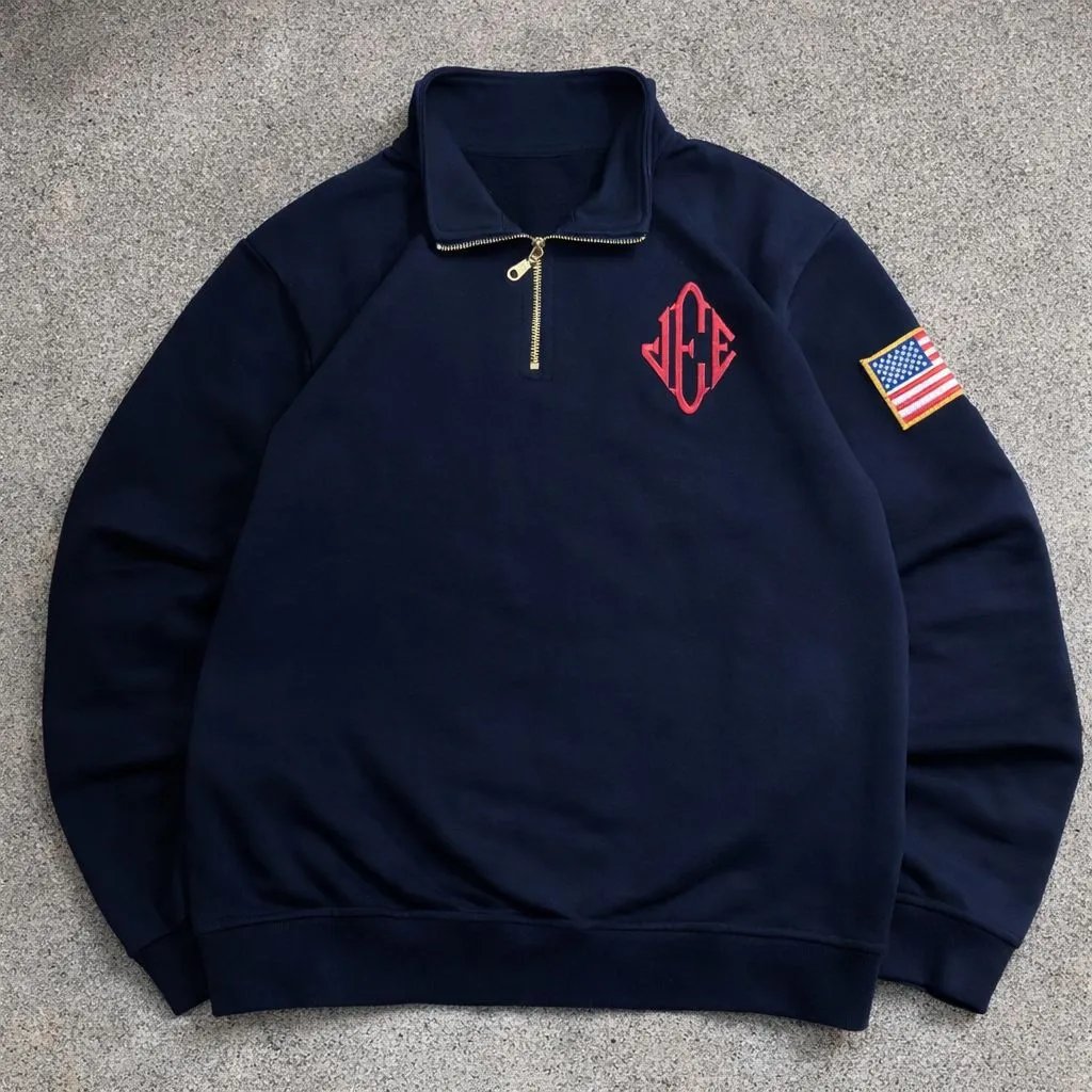 European and American handsome long-sleeved loose sweatshirt thickened jacket ins trendy spring and autumn half zipper large size for men and women