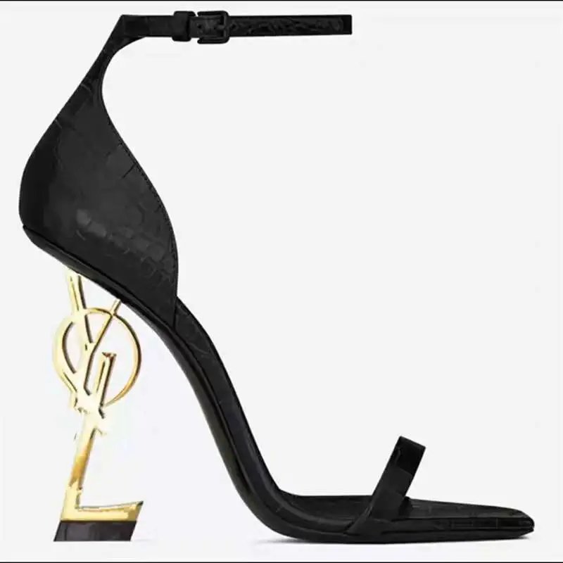 10cm gold heel Litchi grain