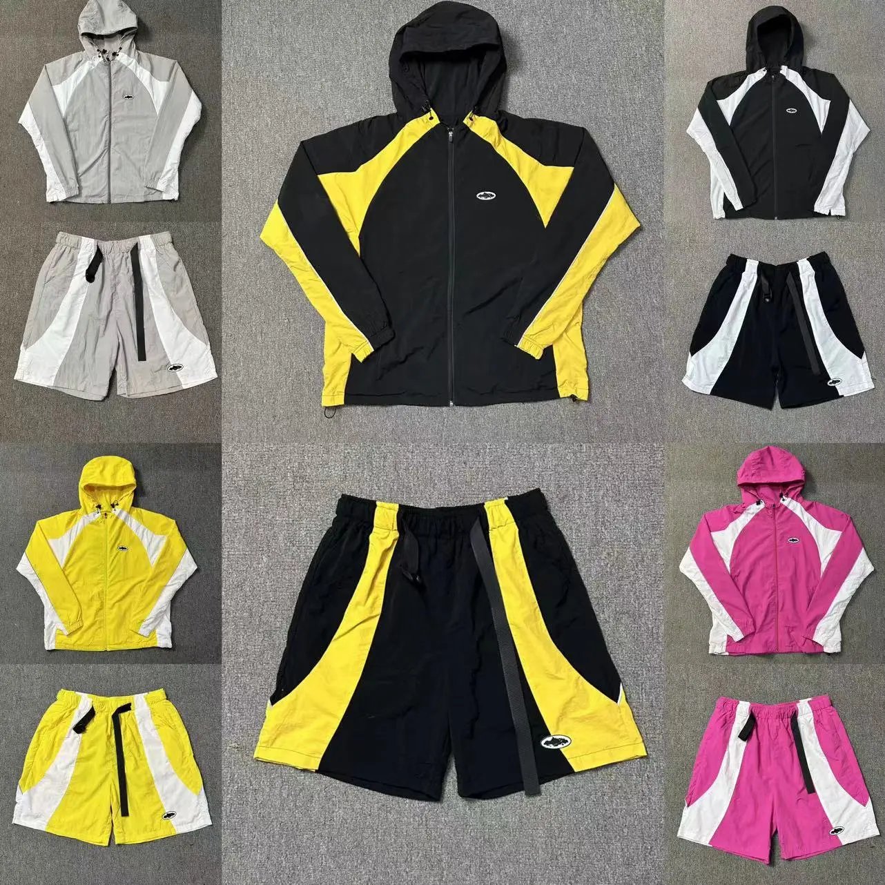 Colorblock Windbreaker Jacket and Shorts Set