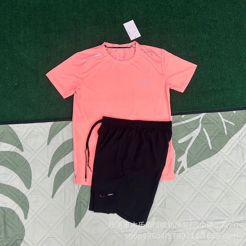 Unbranded Matching Sets Short-Sleeve Athletic T-Shirt and Shorts Set — Crystal Stripe Orange + D218 Black