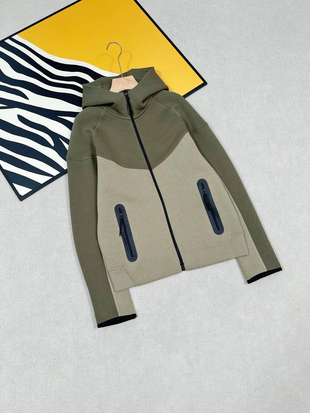 Army green and khaki patchwork jacket SKU image