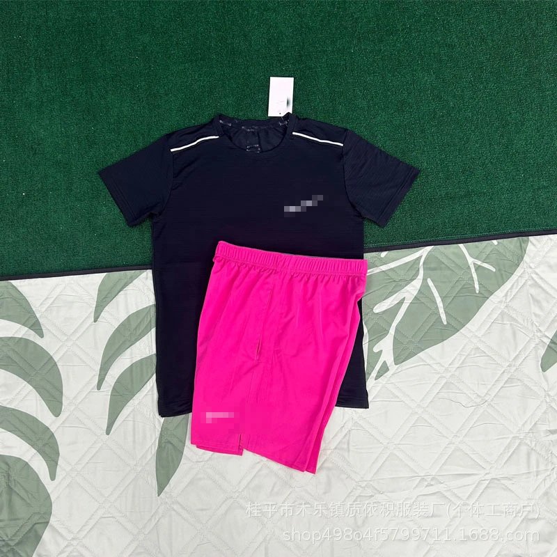 Unbranded Matching Sets Short-Sleeve Athletic T-Shirt and Shorts Set — Crystal Stripe Black + D218 Red