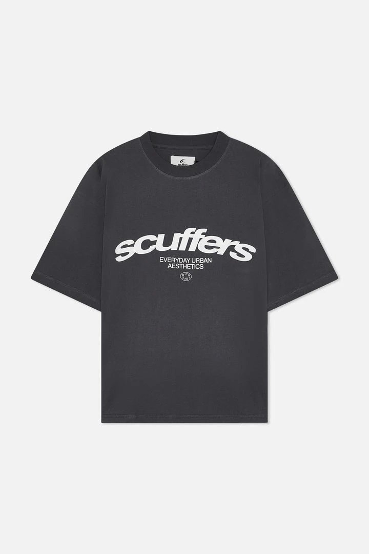 Scuffers T-Shirts Boxy Fit Graphic Logo T-Shirt — K02 - Carbon Gray