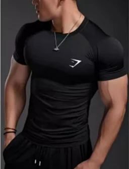 thumbnail for GYMSHARK Fitness Men's Running Quick Dry Breathable Tights Short Sleeve T-Shirt Men's Muscle Shark - reptz01