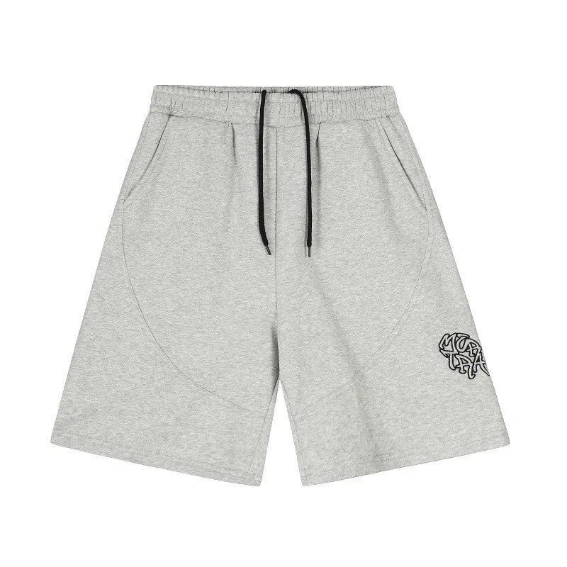 Grey Graphic Print Drawstring Shorts